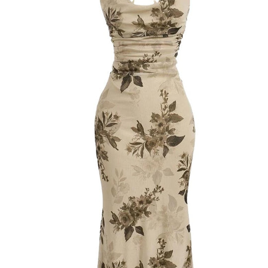 Damen körperbetontes Maxikleid mit floralem Design und Spaghettiträgern EB