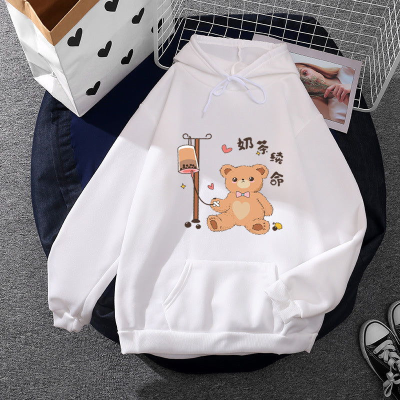 Damen nan Kapuzenpullover mit minimalistischer Grafik, lockerer Oversize-Passform und Kängurutasche EB