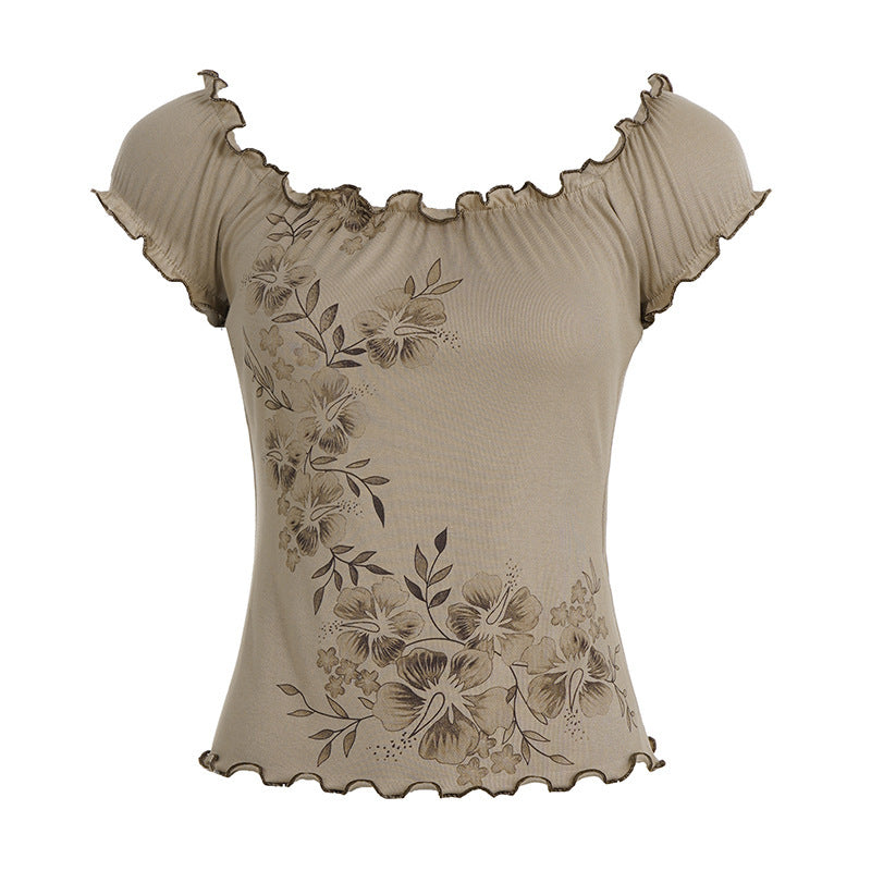 Damen Spitzenhaftes Oberteil mit floralen Details und Rüschensaum EB