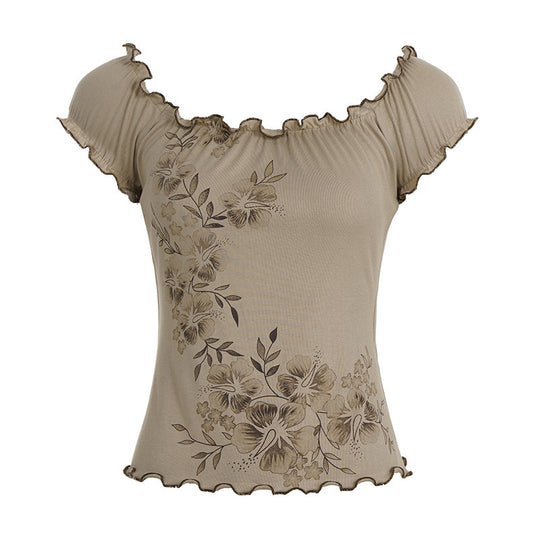 Damen Spitzenhaftes Oberteil mit floralen Details und Rüschensaum EB
