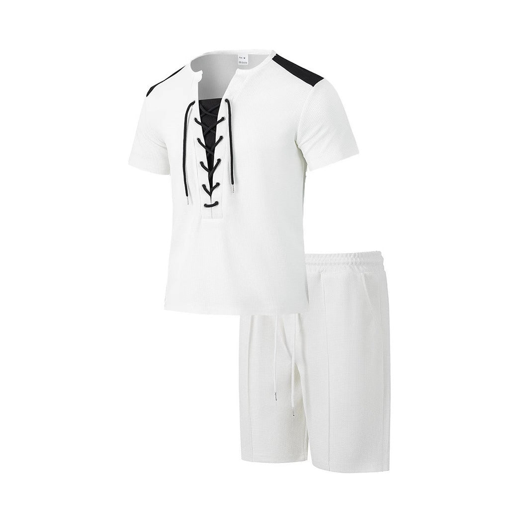 Herren Sportliches Freizeit-Set mit modernem Schnürkragen und Shorts EB