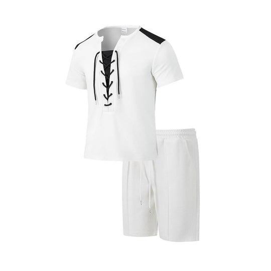 Herren Sportliches Freizeit-Set mit modernem Schnürkragen und Shorts EB