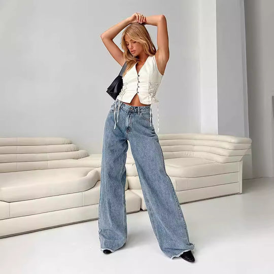 Damen Denim-Weste mit innovativem Schnürverschluss und dekorativen Details EB