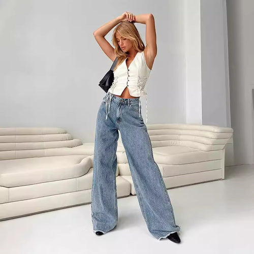 Damen Denim-Weste mit innovativem Schnürverschluss und dekorativen Details EB
