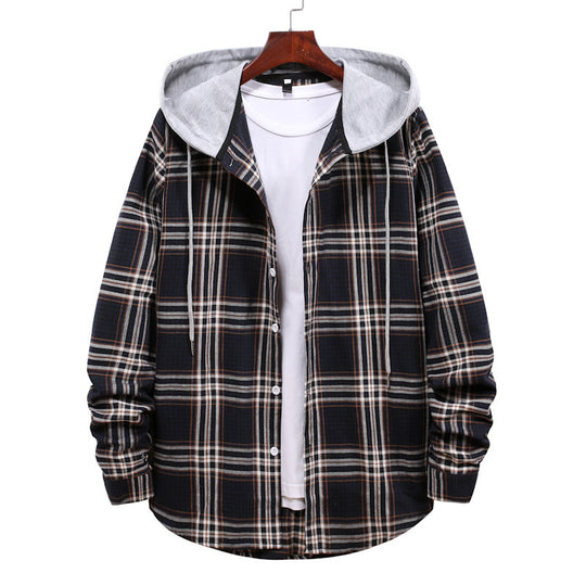Damen Hemdjacke mit integrierter Kapuze und kariertem Muster EB