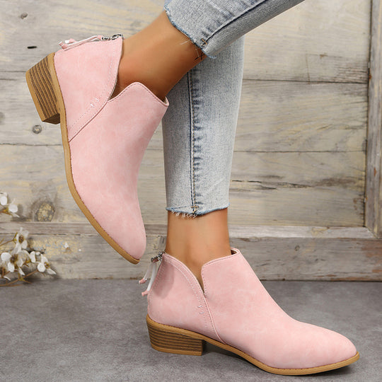 Damen nan schlanke knöchelhohe Stiefelette aus Microvelours mit verdecktem Fersenreissverschluss und leichtem Blockabsatz EB