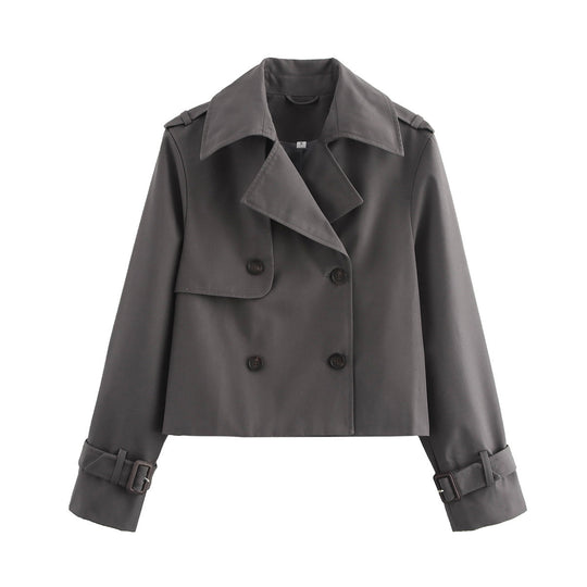 Damen nan kurzes Cropped-Trenchcoat mit doppelreihiger Knopfleiste, aufgesetzter Sturmschürze und verstellbaren Manschetten EB