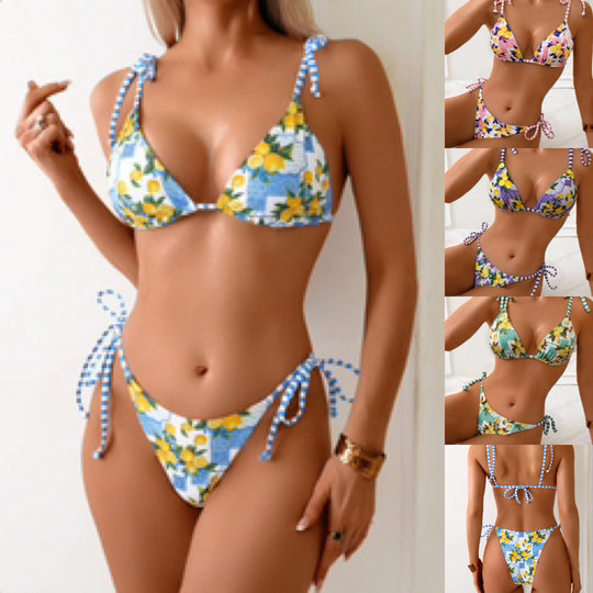 Damen Triangel-Bikini mit verspieltem floralen Muster und verstellbaren Trägern EB