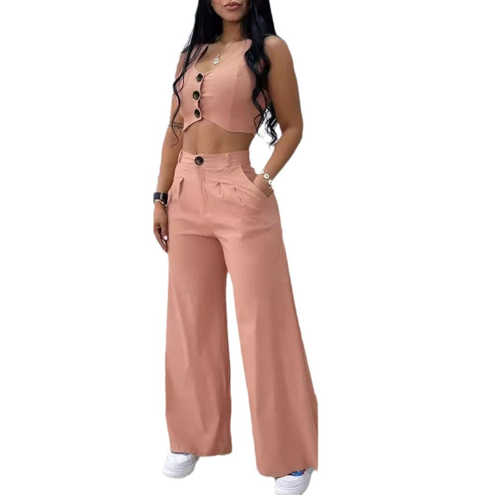 Damen Zweiteiliges Crop-Top und weite Hose Set EB