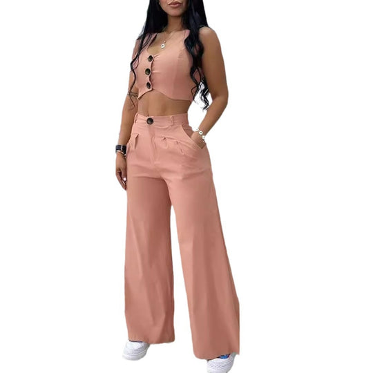 Damen Zweiteiliges Crop-Top und weite Hose Set EB