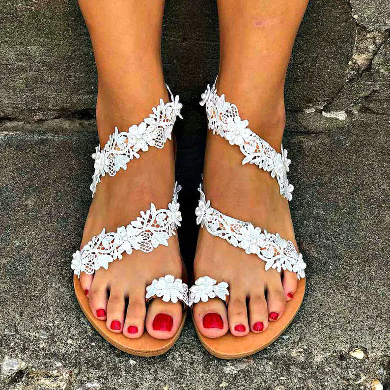 Damen Glamouröse und elegante Zehentrenner-Sandalen mit Perlenschmuck EB