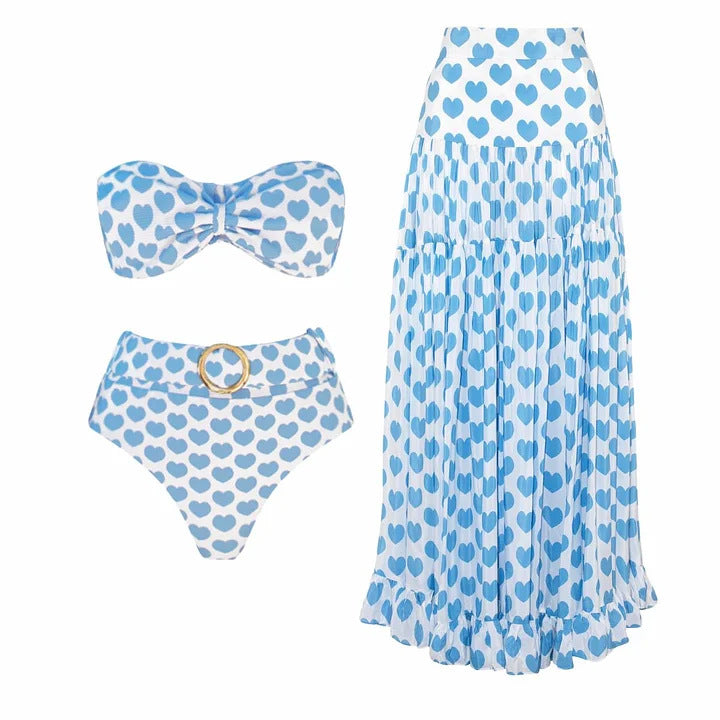 Damen Bikiniset mit Bandeau-Oberteil und Rüschenshorts EB