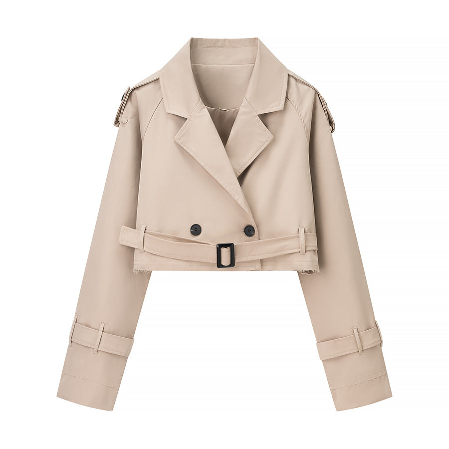 Damen Trendige cropped Trenchjacke mit doppeltem Knopfverschluss EB