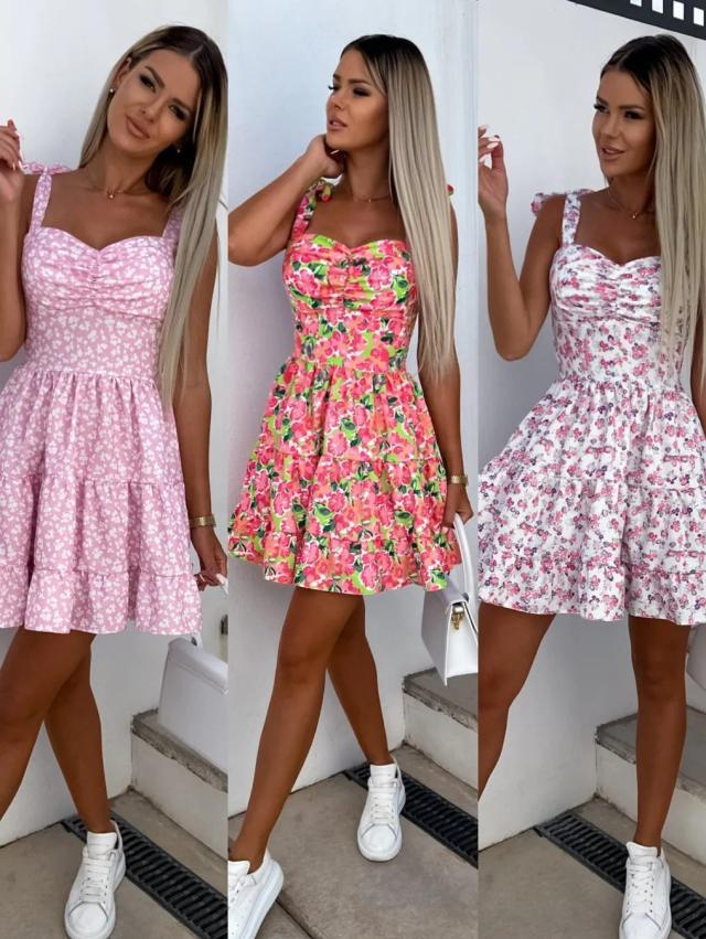 Damen Sommerliches Blümchenkleid mit taillierten Rüschendetails EB