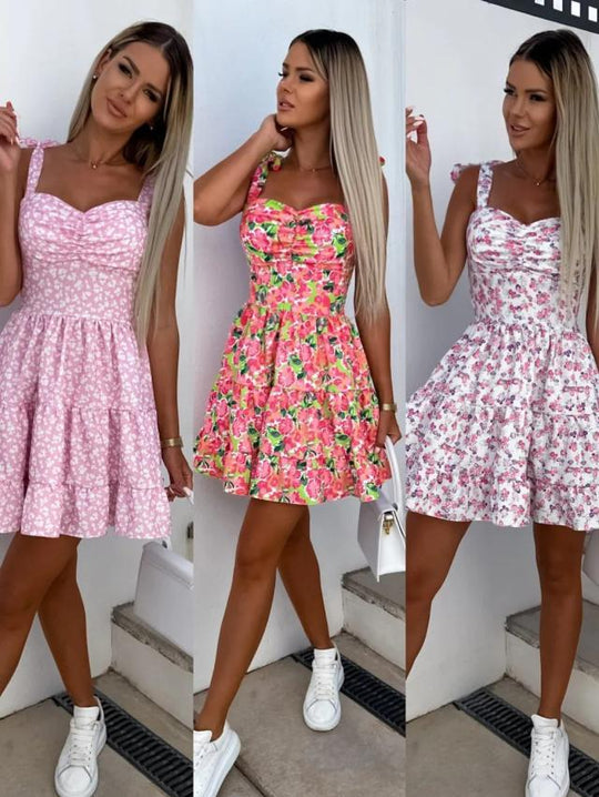 Damen Sommerliches Blümchenkleid mit taillierten Rüschendetails EB