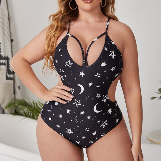 Damen Einteiler Badeanzug mit modischem Cut-Out-Design und Sternenmuster EB
