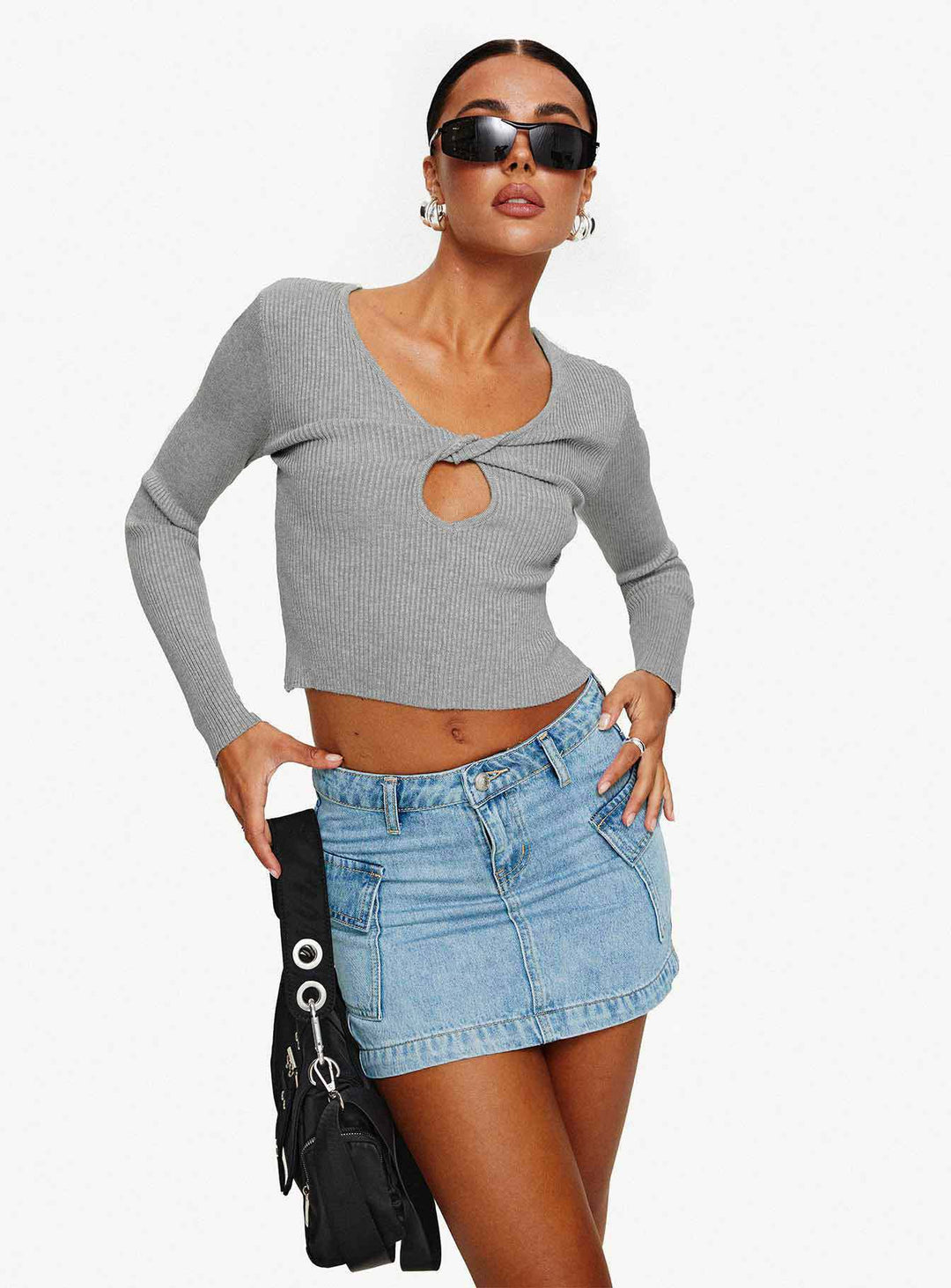 Damen Crop-Top mit Rüschendetails und schmalem Bindewirbel EB