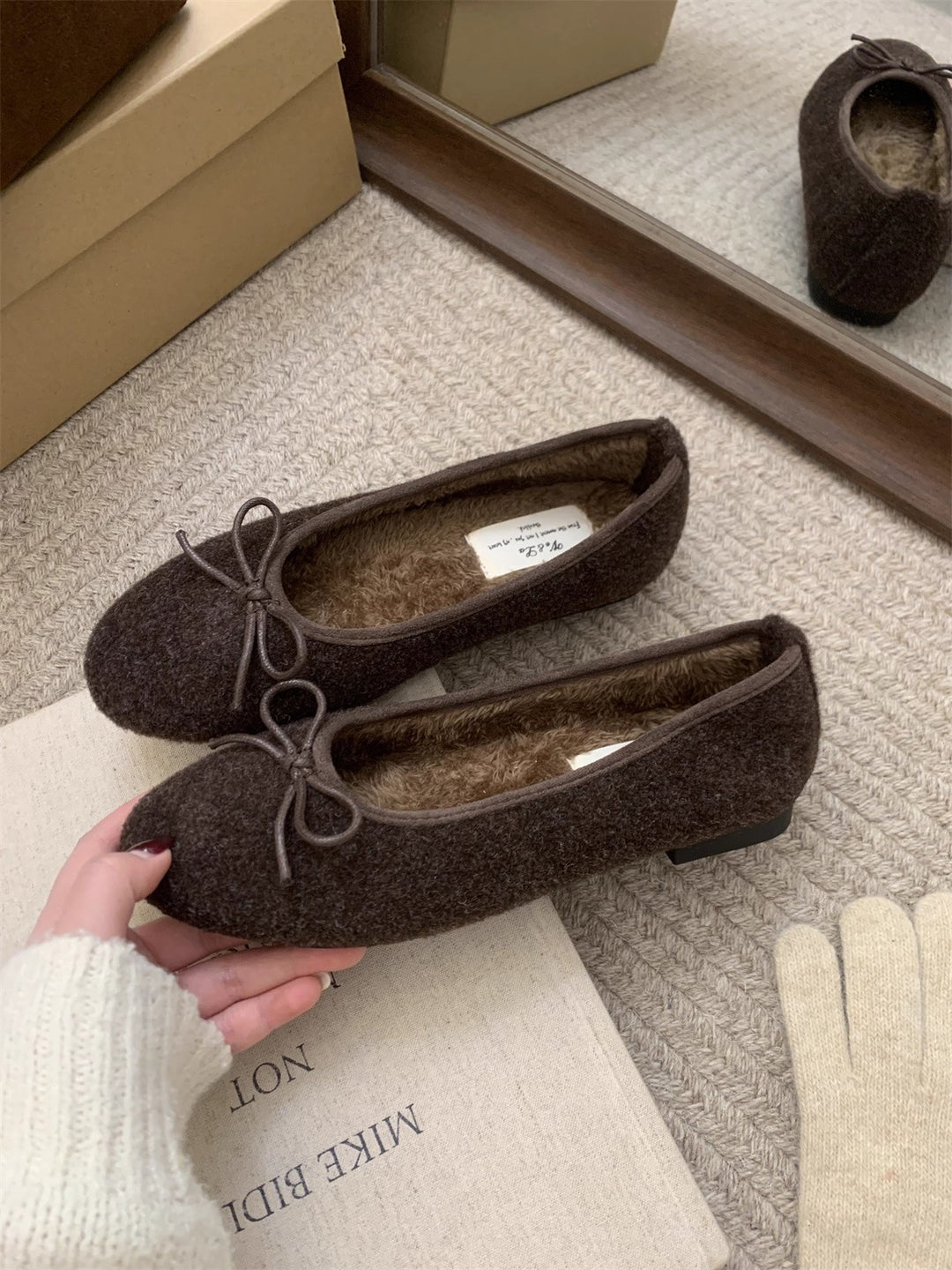 Damen Ballerinas mit kuscheligem Innenfutter und verspielt elegantem Schleifen-Detail EB