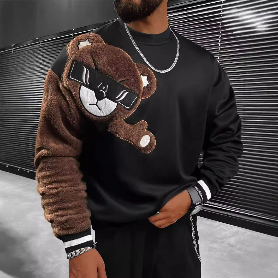 Herren Sweatshirt mit plüschiger Bärenapplikation EB