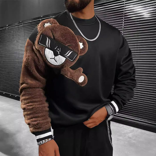 Herren Sweatshirt mit plüschiger Bärenapplikation EB