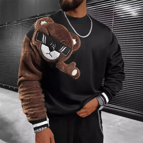 Herren Sweatshirt mit plüschiger Bärenapplikation EB