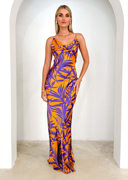 Damen Maxikleid mit tiefem Ausschnitt und floralem Print EB