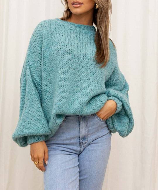 Damen gemütlicher Oversize-Pullover mit voluminösen Ärmeln und weichtexturiertem Strick EB