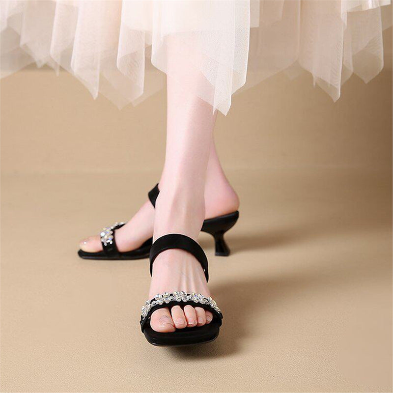 Damen elegante Slipper mit funkelnden Strassverzierungen EB