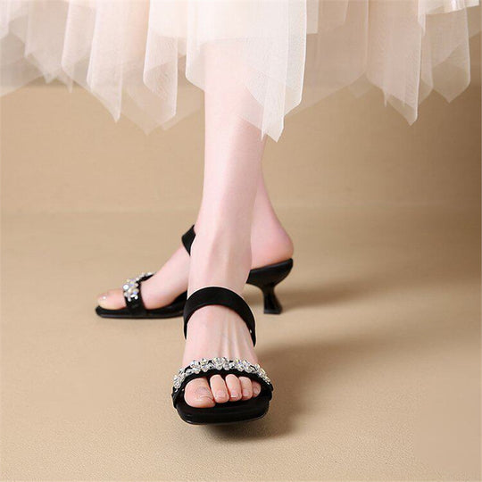 Damen elegante Slipper mit funkelnden Strassverzierungen EB