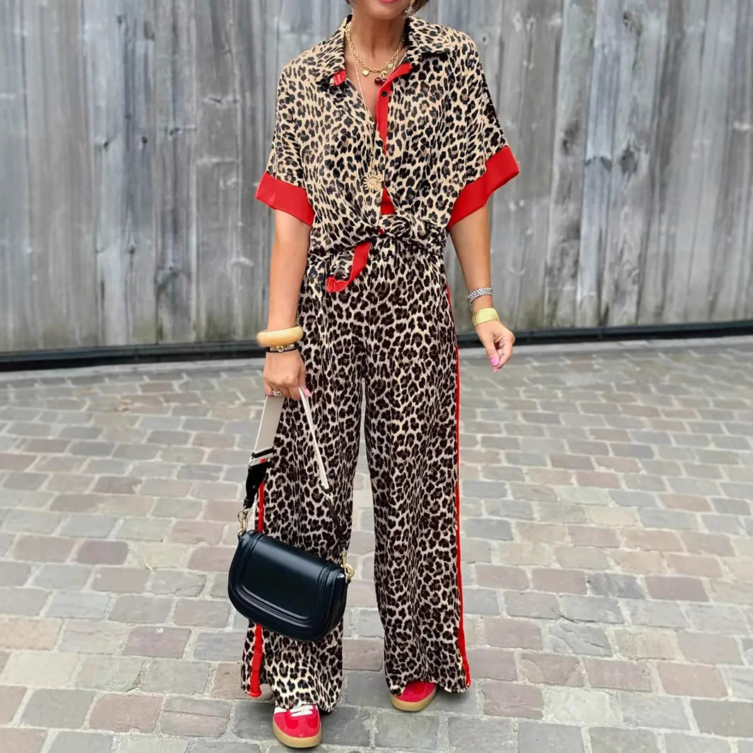 Damen Leinen-Jumpsuit mit Leopardenmuster und auffälligen Kontrasten EB