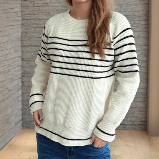Damen lässiger Pullover mit modischem Streifenmuster und weitem Schnitt EB