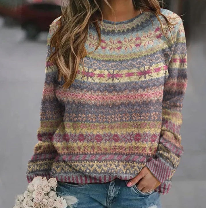 Damen Strickpullover mit kreativem Muster und lässigem Schnitt EB