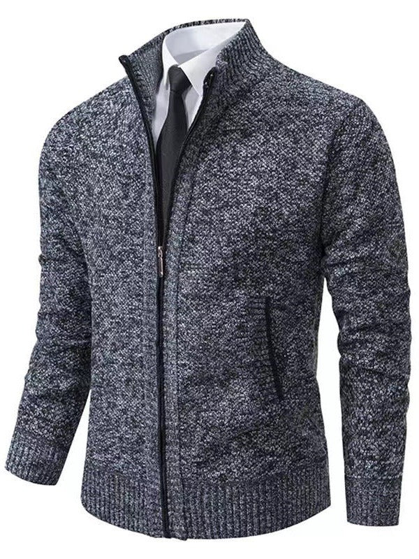Herren modische Strickjacke mit hohem Kragen und durchgehendem Reißverschluss EB