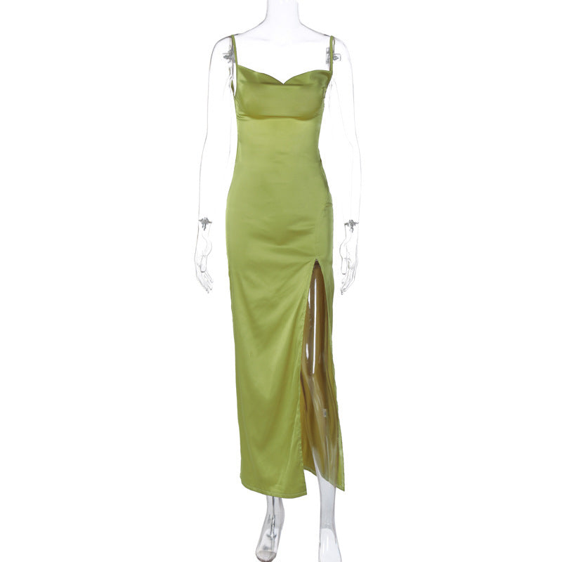 Damen Elegantes Maxikleid mit tiefem Schlitz und Spaghettiträgern EB