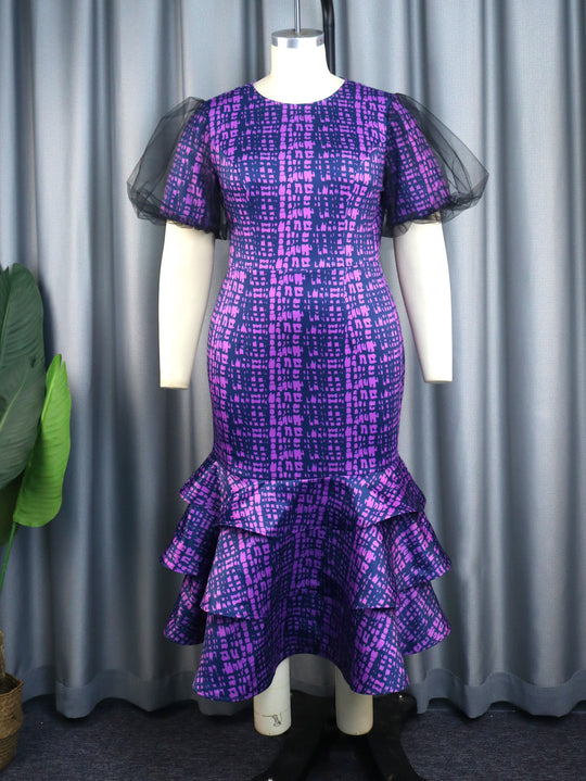 Damen elegantes Abendkleid mit voluminösen Rüschenärmeln und strukturiertem Rock EB