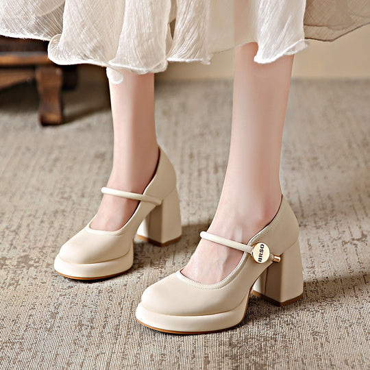 Damen hochhackige Mary Jane Schuhe mit modischem Blockabsatz EB