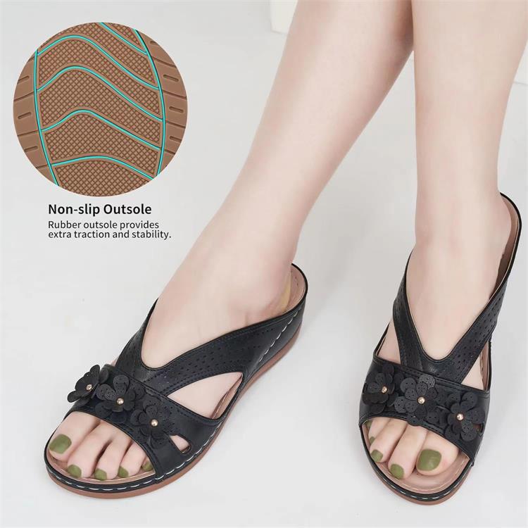 Damen komfortable Riemensandalen mit floralen Applikationen EB