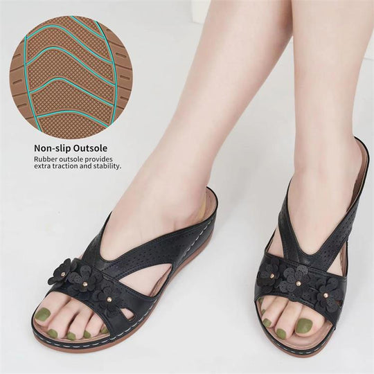 Damen komfortable Riemensandalen mit floralen Applikationen EB