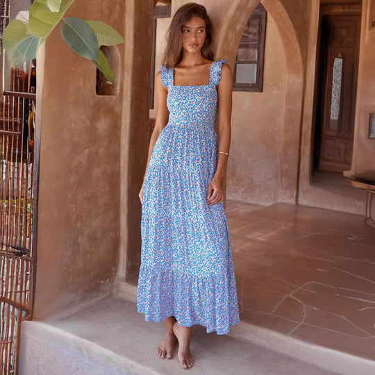 Damen Maxikleid mit trendigem Volant und floralem Muster EB