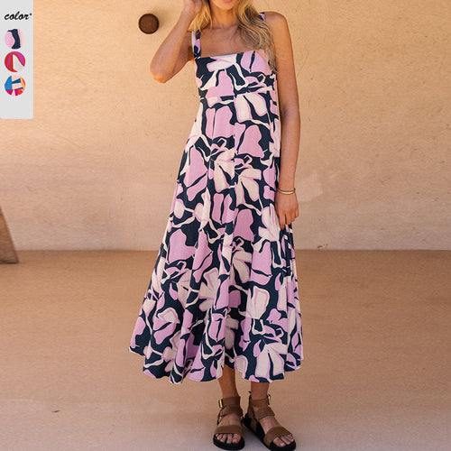 Damen Maxikleid mit Blumenmuster und verstellbaren Spaghettiträgern EB