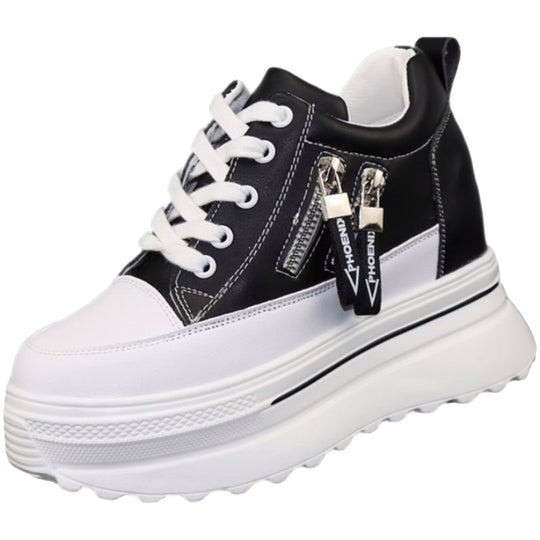 Damen Sportliche Sneaker mit Plateau und Reißverschluss EB
