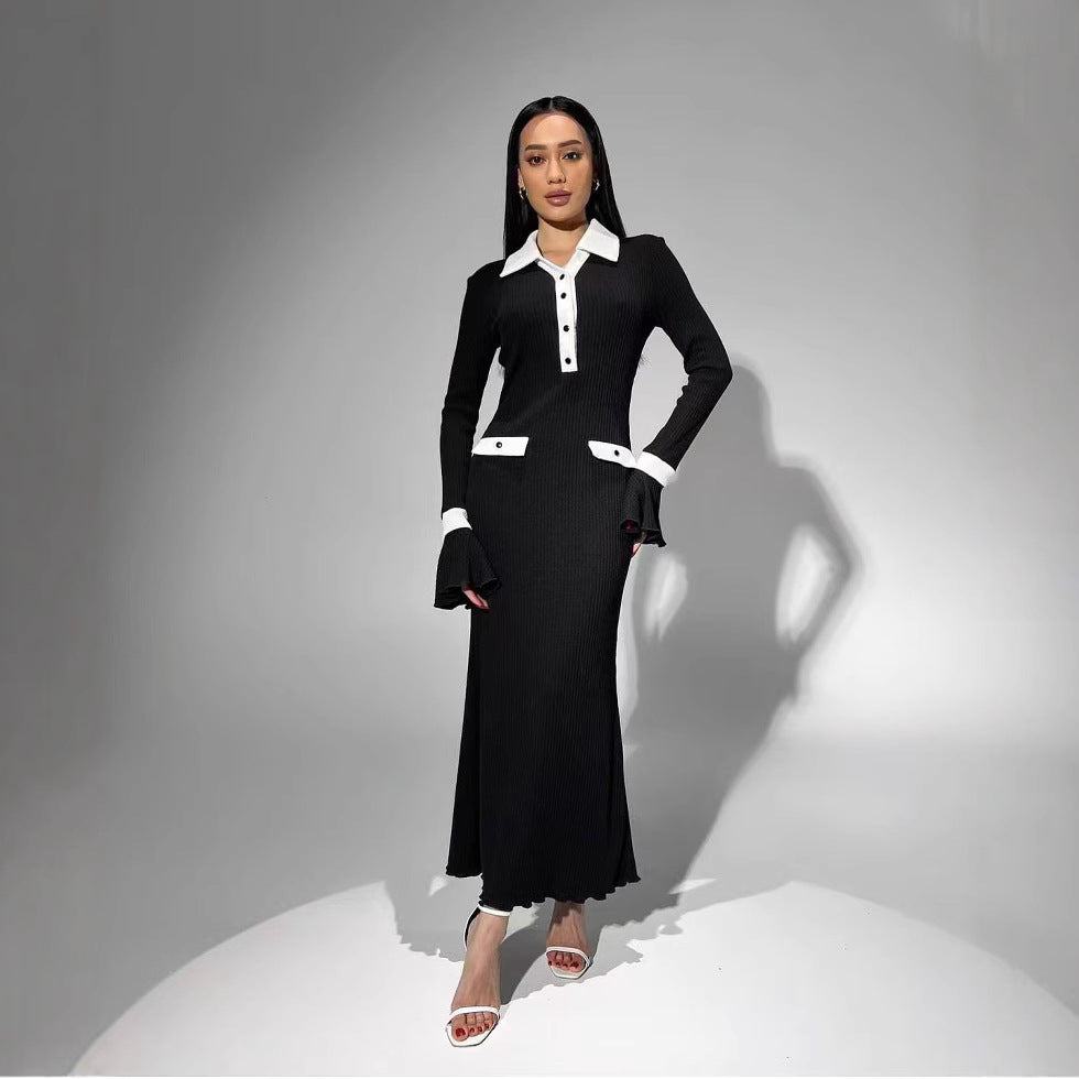 Damen Strickkleid mit eleganter Knopfleiste und Flügelärmeln EB