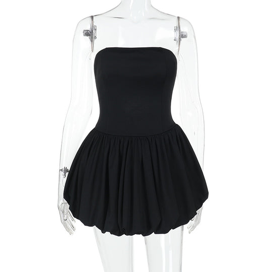 Damen elegantes Bandeaukleid mit voluminösem Rock EB