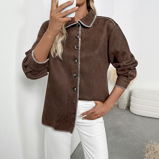 Damen lässige Overshirtjacke mit kontrastierenden Nähten EB