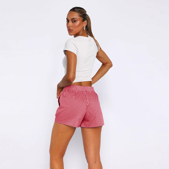 Damen Baumwoll-Shorts mit elastischem Bund und Streifenmuster EB
