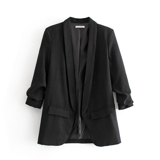 Damen eleganter Blazer mit gekrempelten Ärmeln und praktischen Taschen EB