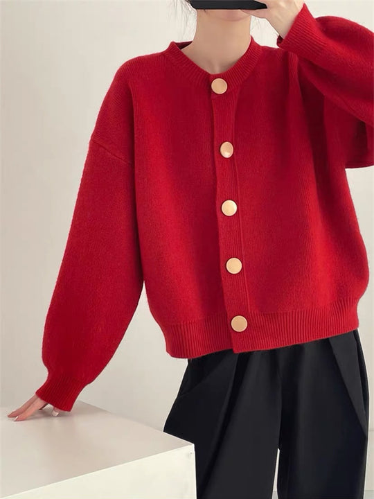 Damen Gemütlicher Strickcardigan mit Knopfdetail EB