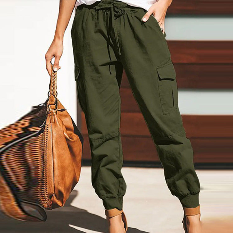 Damen lockere Cargo-Hose mit elastischem Bund und praktischen Taschen EB