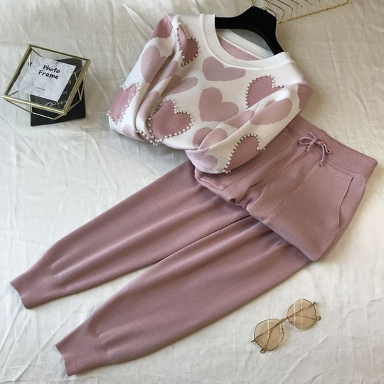 Damen stylisches Freizeitstrickset mit hohem Kragen EB