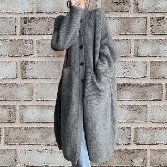 Damen Länger geschnittener Strickcardigan mit Knopfverschluss und aufgesetzten Taschen EB